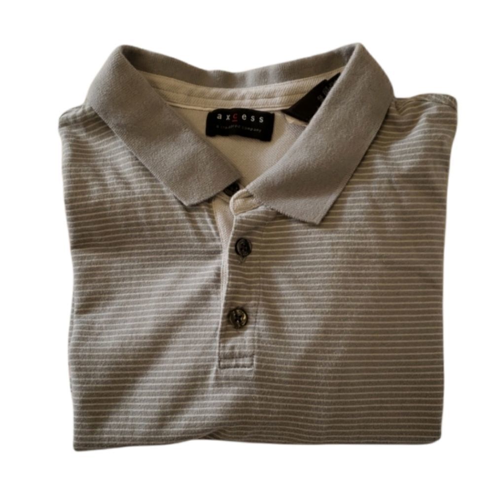 Grey and white stripe polo type shirt